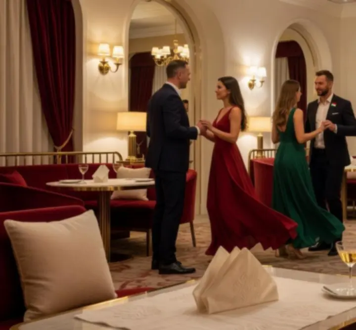 Élő party hangulat táncoló vendégekkel és fényekkel