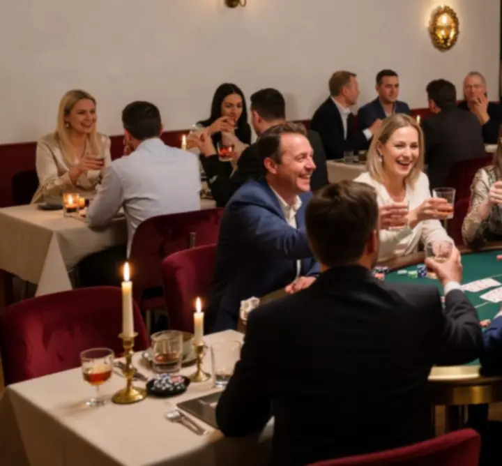Poker esemény hangulatfotó, elegáns térben játszó vendégekkel