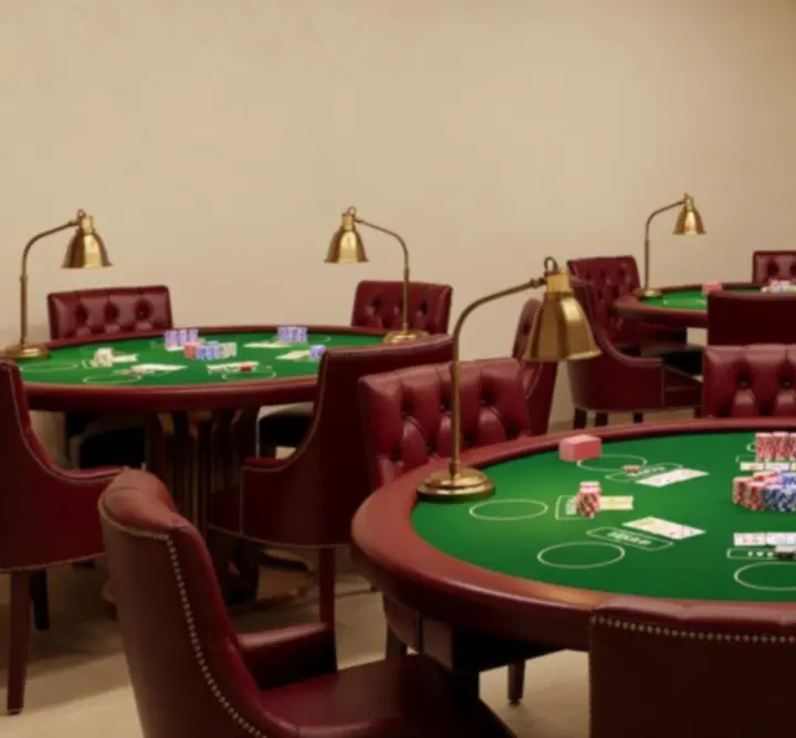 Prémium berendezésű offline poker-terem, rendezett asztalokkal